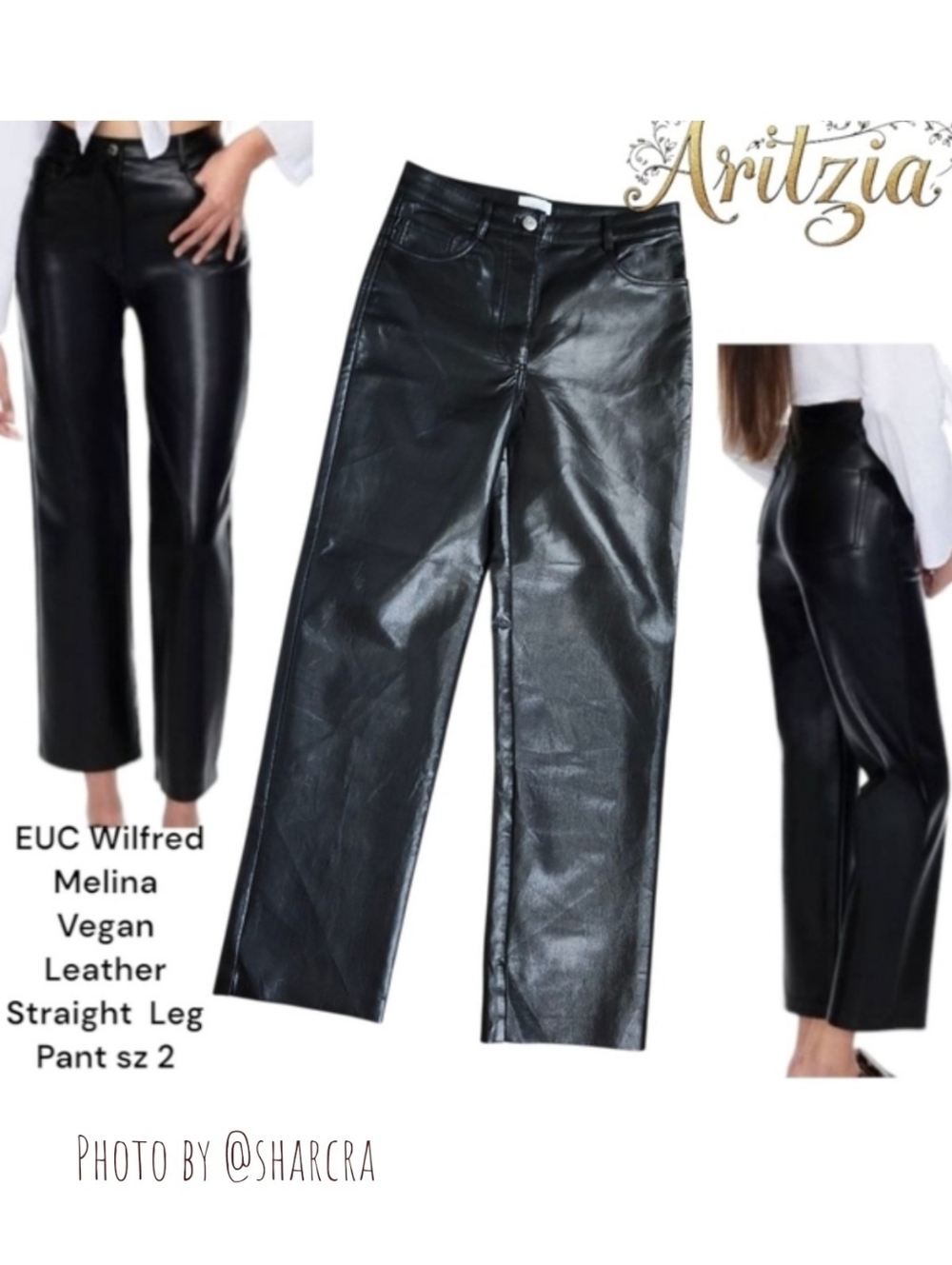 Aritzia Wilfred Melina Vegan Leather Women's Straight Leg Pants 82484 Black M